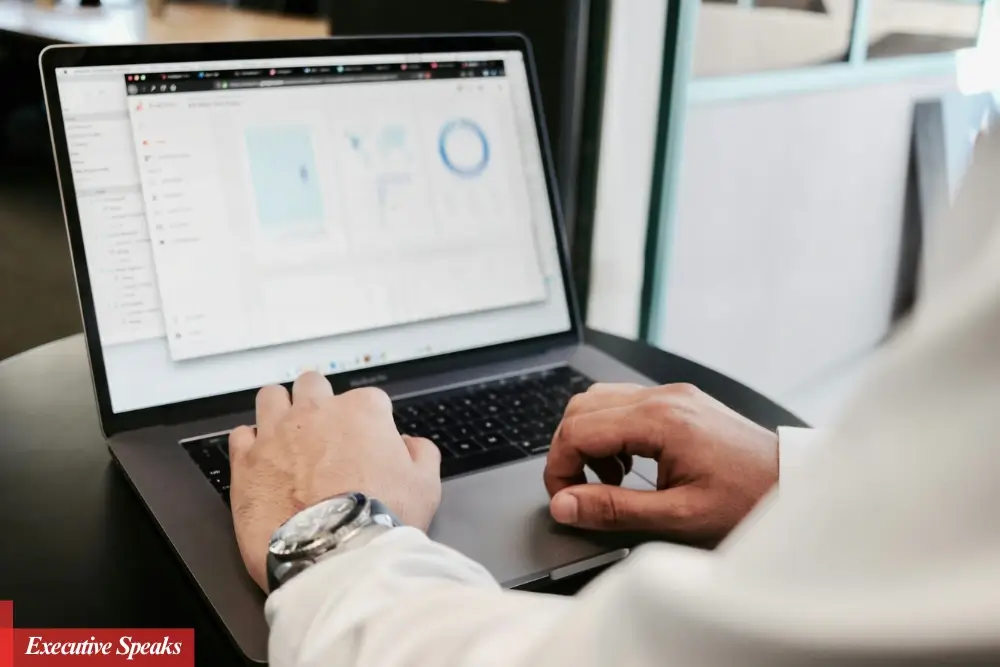 Business professionals using digital technology and data analytics tools to drive strategic IT decisions