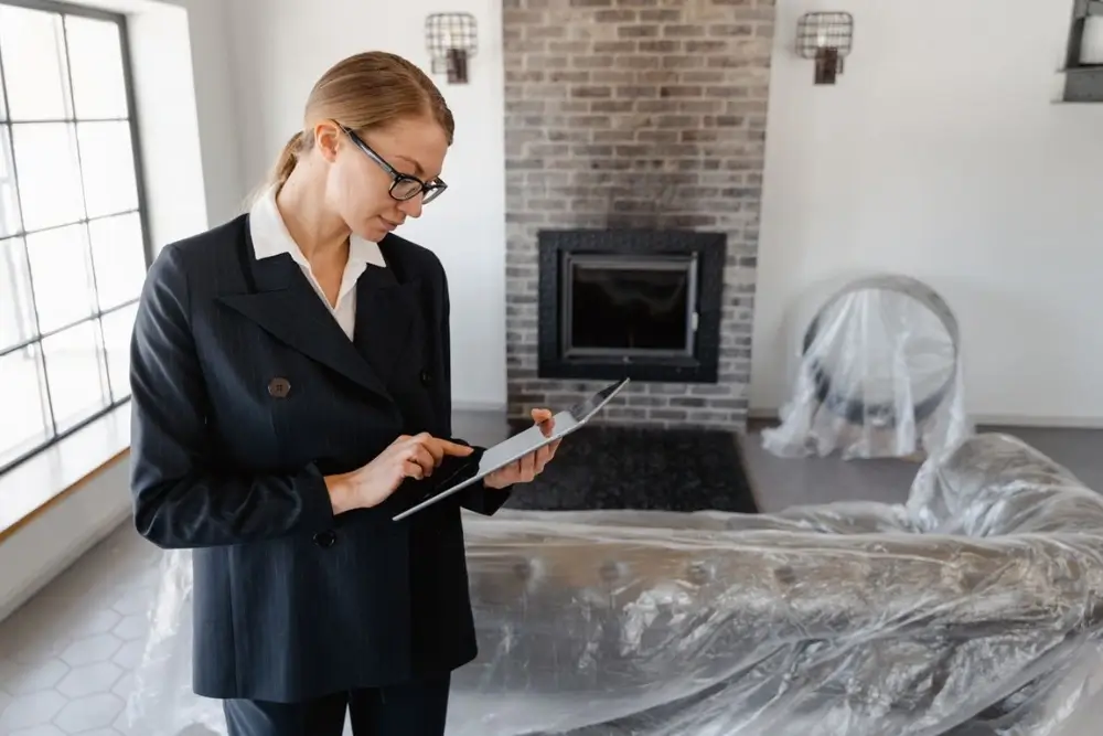 Real estate agent using automation tools on a laptop to manage property listings and client leads